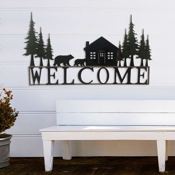 Cabin in the Woods Metal Welcome Wall Art