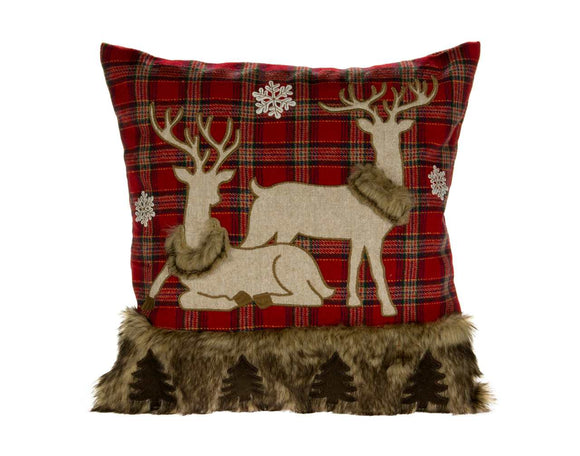 Red Deer Plaid Pillow