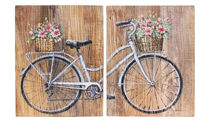 Flowers on Bicycle Wood Wall Art