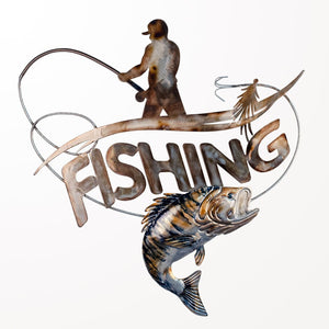 Fisherman Fishing Metal Wall Art