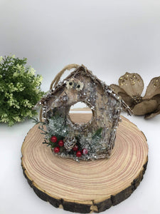 Ornament- Holiday Bark Birdhouse/Owl