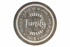 ROUND WOOD WALL PLAQUE- 'FAMILY'