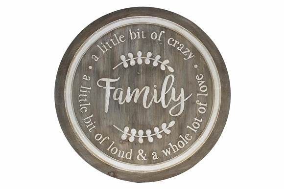 ROUND WOOD WALL PLAQUE- 'FAMILY'