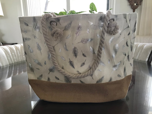 Feather Foil Print Tote Bag