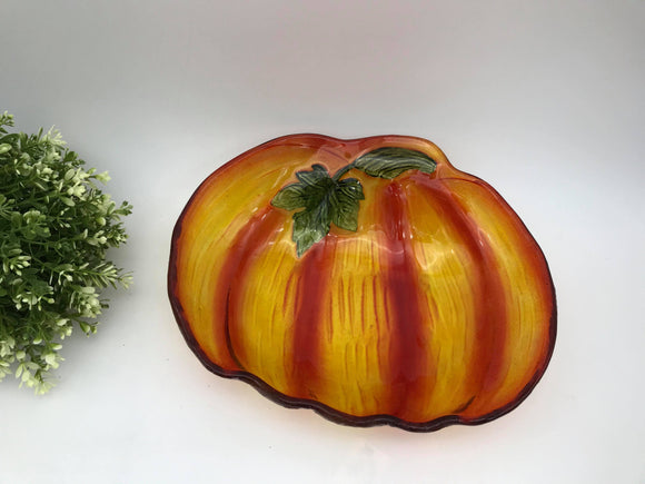 Glass Pumpkin Bowl Platter  11” x 9” x 2” Depth