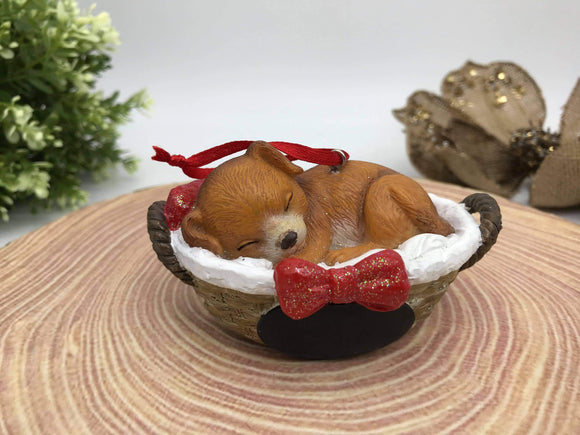 Ornament- Holiday Puppy in Basket w/ personalized chalkboard
