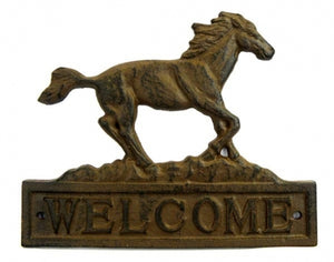 Cast iron horse welcome sign 10"x8"H
