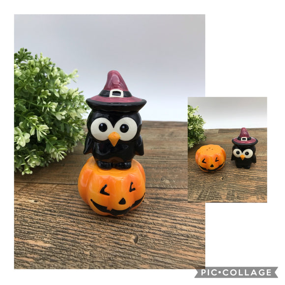 Halloween Owl/Pumpkin Salt & Pepper Set Owl 3” x 3” Pumpkin 3” x 3”