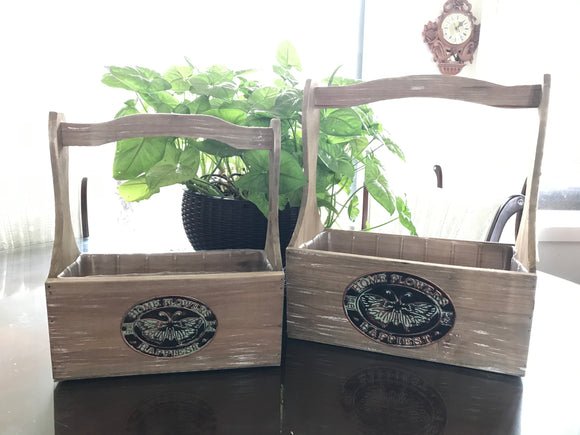 Set of 2 Home Flowers Wooden Baskets with liner