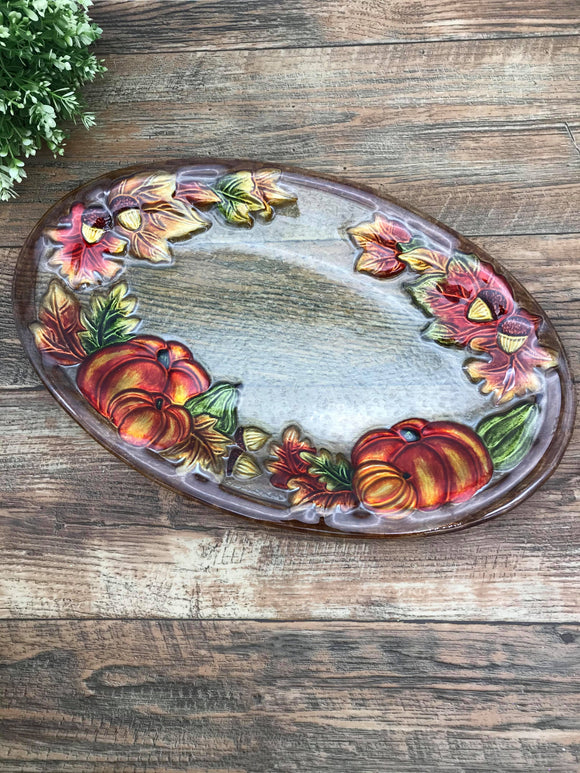 Harvest Glass Pumpkin Platter 26” x 10”